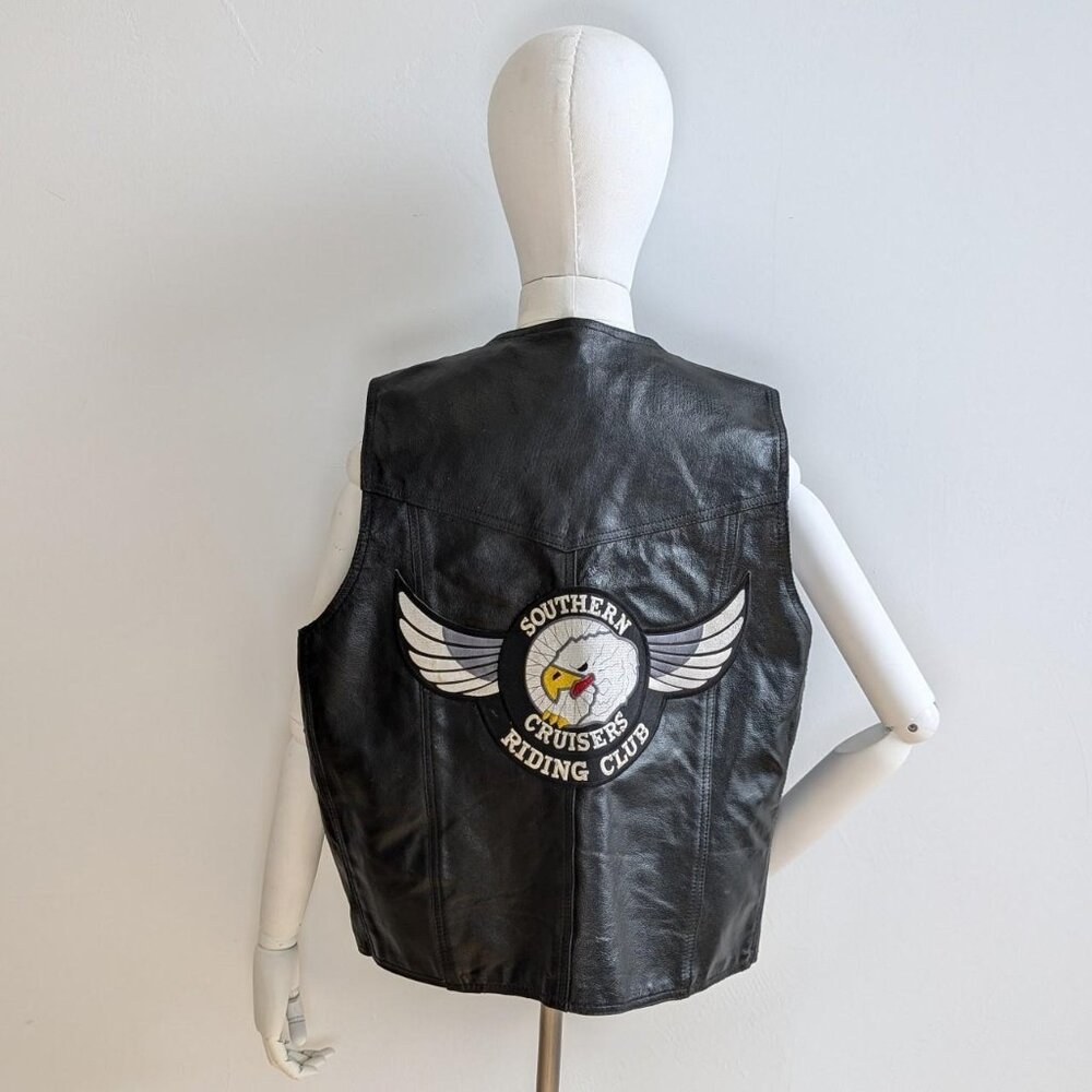 Vintage Black buffalo leather motorcycle Biker vest.‎